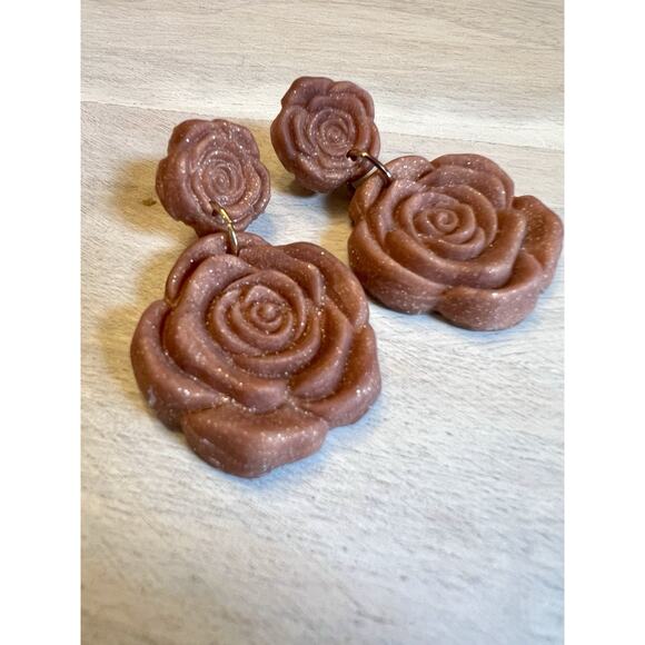Earrings Statement Earrings Handcrafted Artwork Rose Gold Floral - Picture 2 of 6